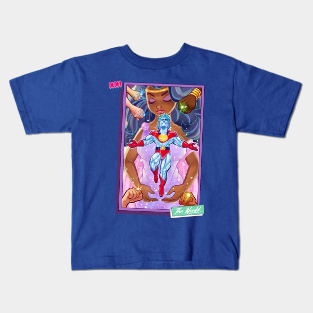 Saturday Morning Tarot XXI The World Kids T-Shirt by K-Bo.